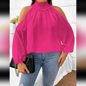 SHEIN Privé Plus Pink Cold Shoulder Blouse